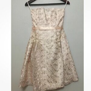 Jessica McClintock Floral Strapless Dress Embroidered Party Evening